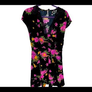 FREE PEOPLE Alora mini black floral dress size 4
